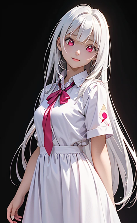 (Photorealistic:1.4)、asuna,(masterpiece、lens flare:1.5、spot light:1.2、Exquisite beautiful eyeonochrome:1.5,portlate、)、Cute Face、 3D Face、(platinum White hair:1.5、Straight Hair)、(1 Girl)、(Red eyes:1.2)、(cowboy shot)、(),(Sundress)、 (Cute face:1.2),(),(),kind face,(collared shirt),(black background:1.5)、(glowing eyes:1.3)、()、 Neat and clean、Adorable、Slim Body(Tareme:1.5),Shiny Hair、(Glowing pink Skin)、Nijisketch,Manga,zydG