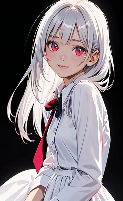 (Photorealistic:1.4)、asuna,(masterpiece、lens flare:1.5、spot light:1.2、Exquisite beautiful eyeonochrome:1.5,portlate、)、Cute Face、 3D Face、(platinum White hair:1.5、Straight Hair)、(1 Girl)、(Red eyes:1.2)、(cowboy shot)、(fingersmile),(Sundress)、 (Cute face:1.2),(small breasts),(),kind face,(collared shirt),(black background:1.5)、(glowing eyes:1.3)、()、 Neat and clean、Adorable、Slim Body(Tareme:1.5),Shiny Hair、(Glowing pink Skin)、Nijisketch,Manga,zydG