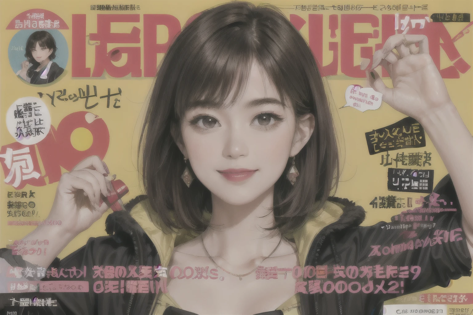 233 20-year-old female, short hair, Magazine Cover, A kind smile, lipstick