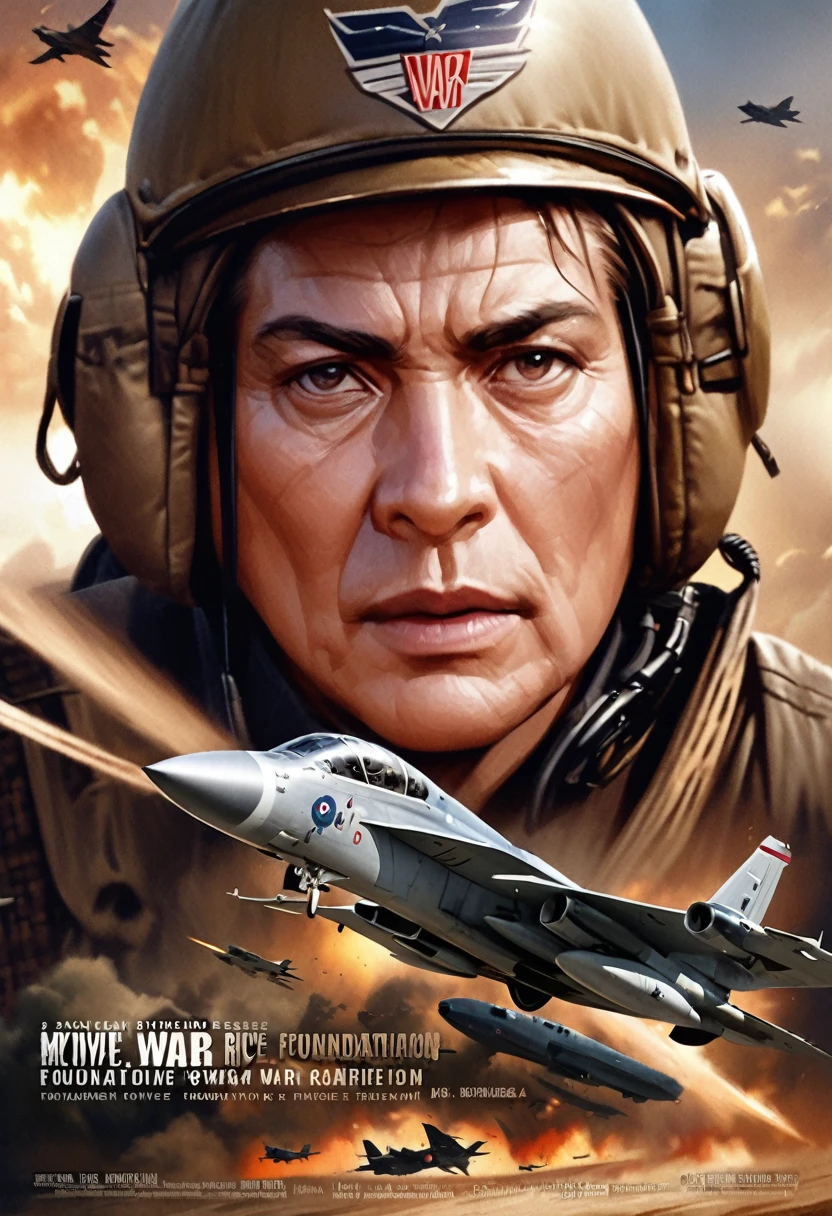 Realistic,Proper attire,(Fighter Action War Movie Poster),(Foundation Movie Reference: 1.8),Realistic,Air Force General&#39;s Uniform,(Realistic Face Resolution),Movie Poses,Adult,skinny,small,Long Hair Dark Blonde 1 Woman,Serious face,SF,Science fiction,Various supporting characters