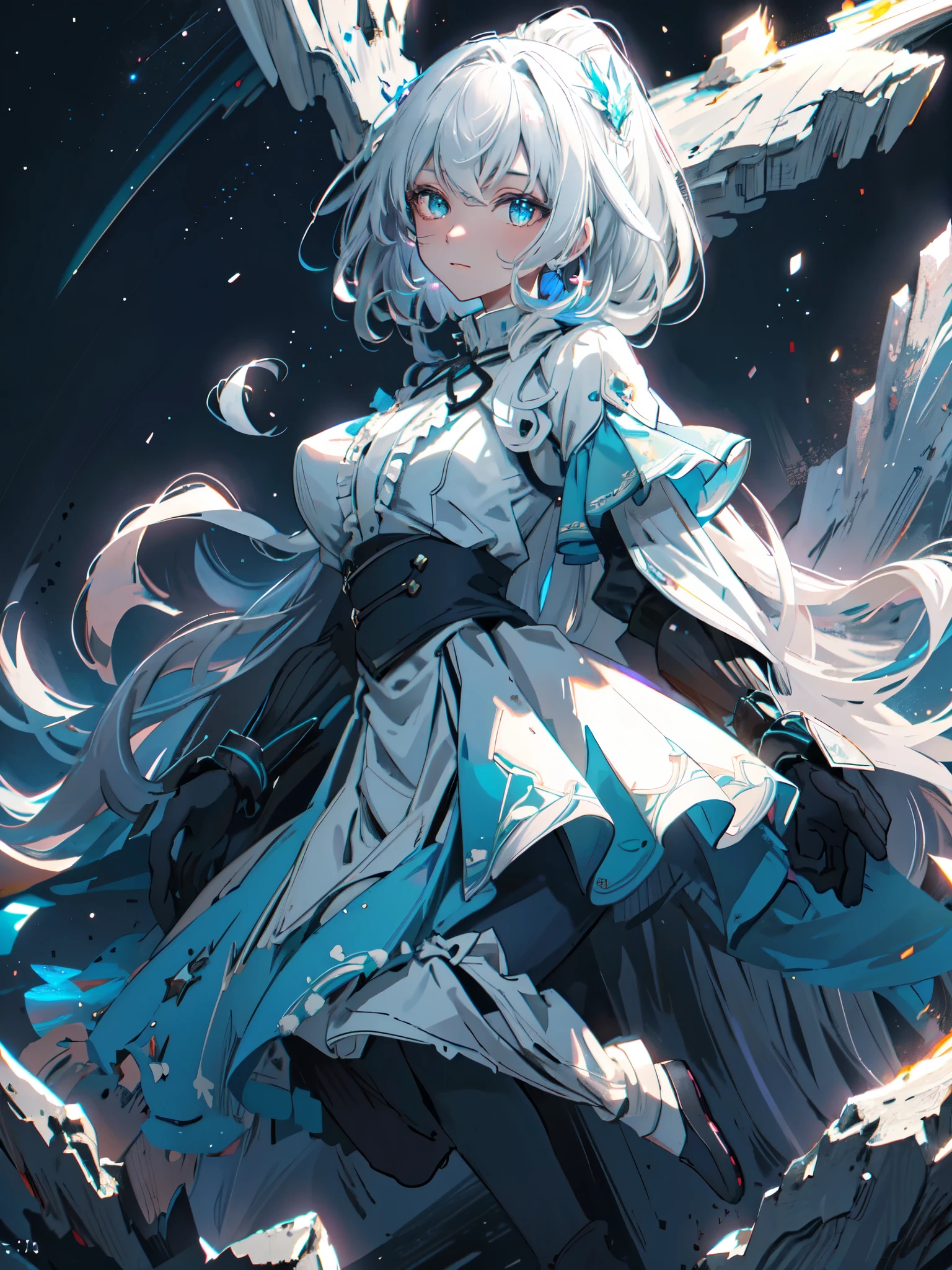 1girl, mature, long silver hair, night, mountain, aurora, moon,((random camera shoot1.4)),(random body pose:1.4),girl sitting on rock at peak of mountain during night looking up of sky aurora,
volumetric lighting, dynamic lighting, dynamic composition, reflection, caustics, subsurface scattering, (masterpiece, best quality, ultra-detailed, best shadow), high contrast, (best illumination, an extremely delicate and beautiful), ((cinematic light)), colorful, hyper detail, dramatic light, intricate details, stunning gradient colors, no watermark signature,(detailed background),(ultra detailed), (best shadow:1.1)+++++,(high contrast)+++,(best illumination)+++,