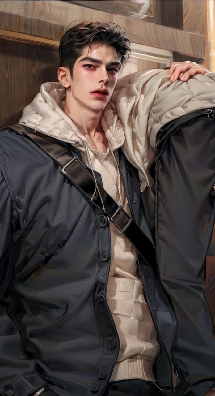 Masterpiece of man, Adult man with firm facial features like an Dutch, black eye, his nose is sharp, mature, black eyes, neat short balck hair, very handsome, white, clean, smooth skin, muscle body realistic,