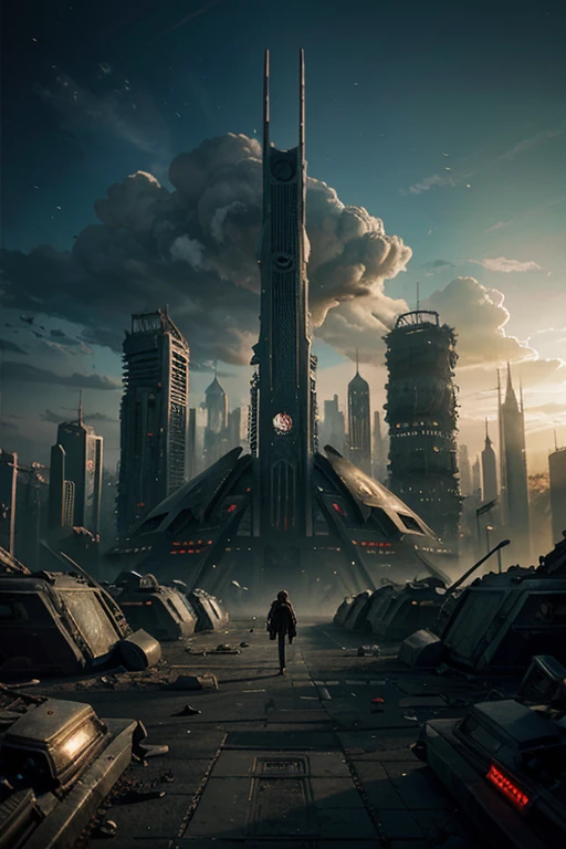 highest quality、A ruined futuristic city、dim、Surrealism