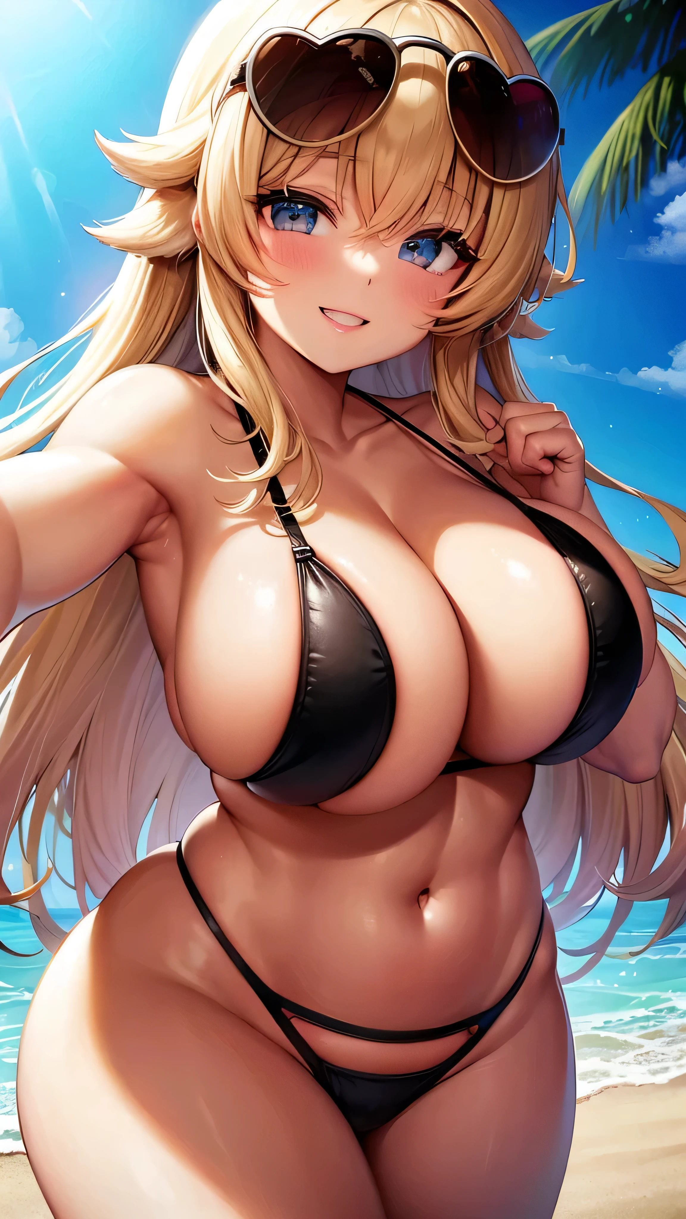 Blonde　Big Breasts　bikini　Ocean　smile