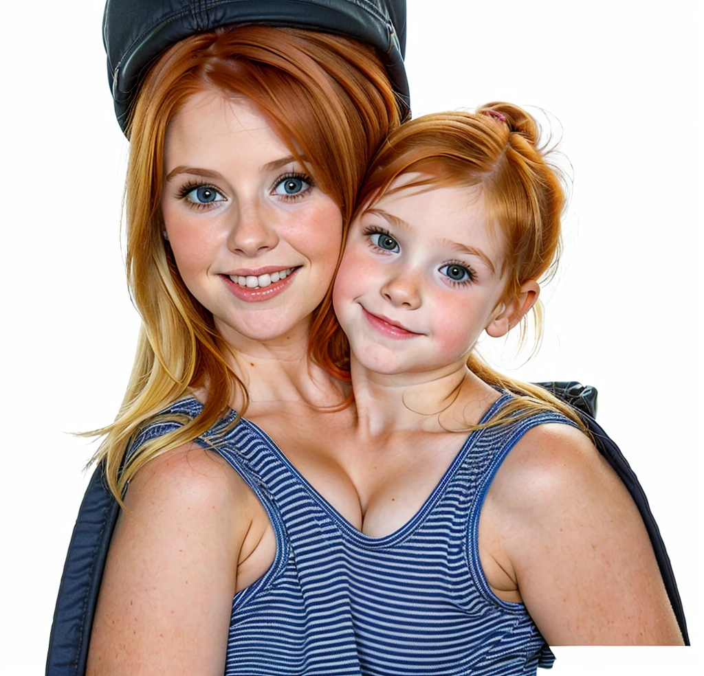 2heads, (mom and daughter:1.5), (one head adult:1.5), (one head young child:1.5), (one redhead and one blonde:1.5)