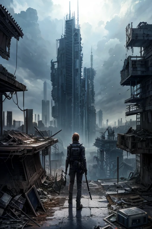 highest quality、A ruined futuristic city、dim、Surrealism