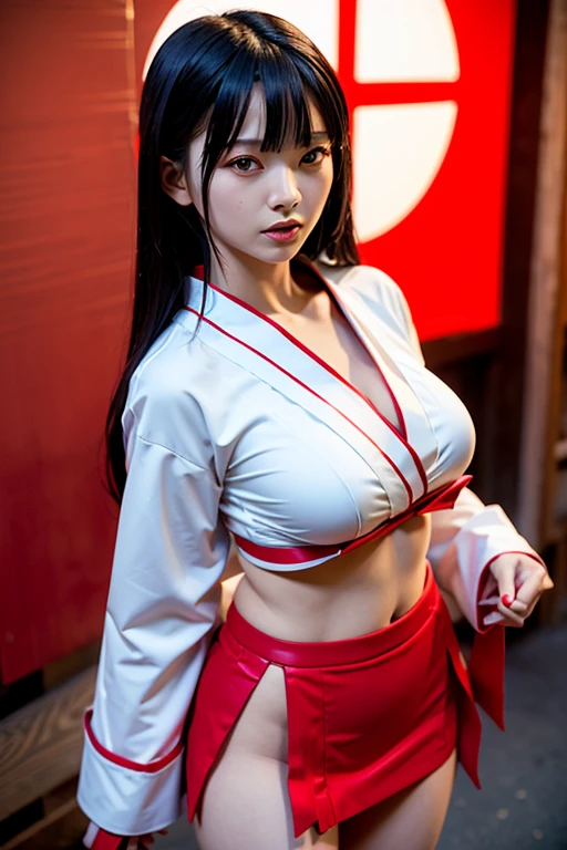 Reimu_hakurei, Standing, shrine maiden, shrine background,big breasts,amazing character art, very detailed Artgerm,  Spectacular art with exquisite characters, Detailed Art Germ, katana zero video game character, thin shoulders, Female body