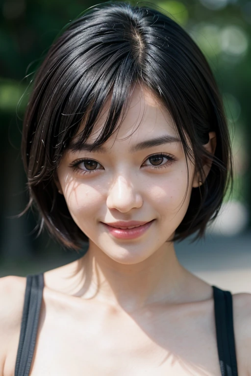 Beauty, black hair, short hair, anime, depth of field, UHD, masterpiece, best quality, high details, textured skin, ccurate, super detail,smile
