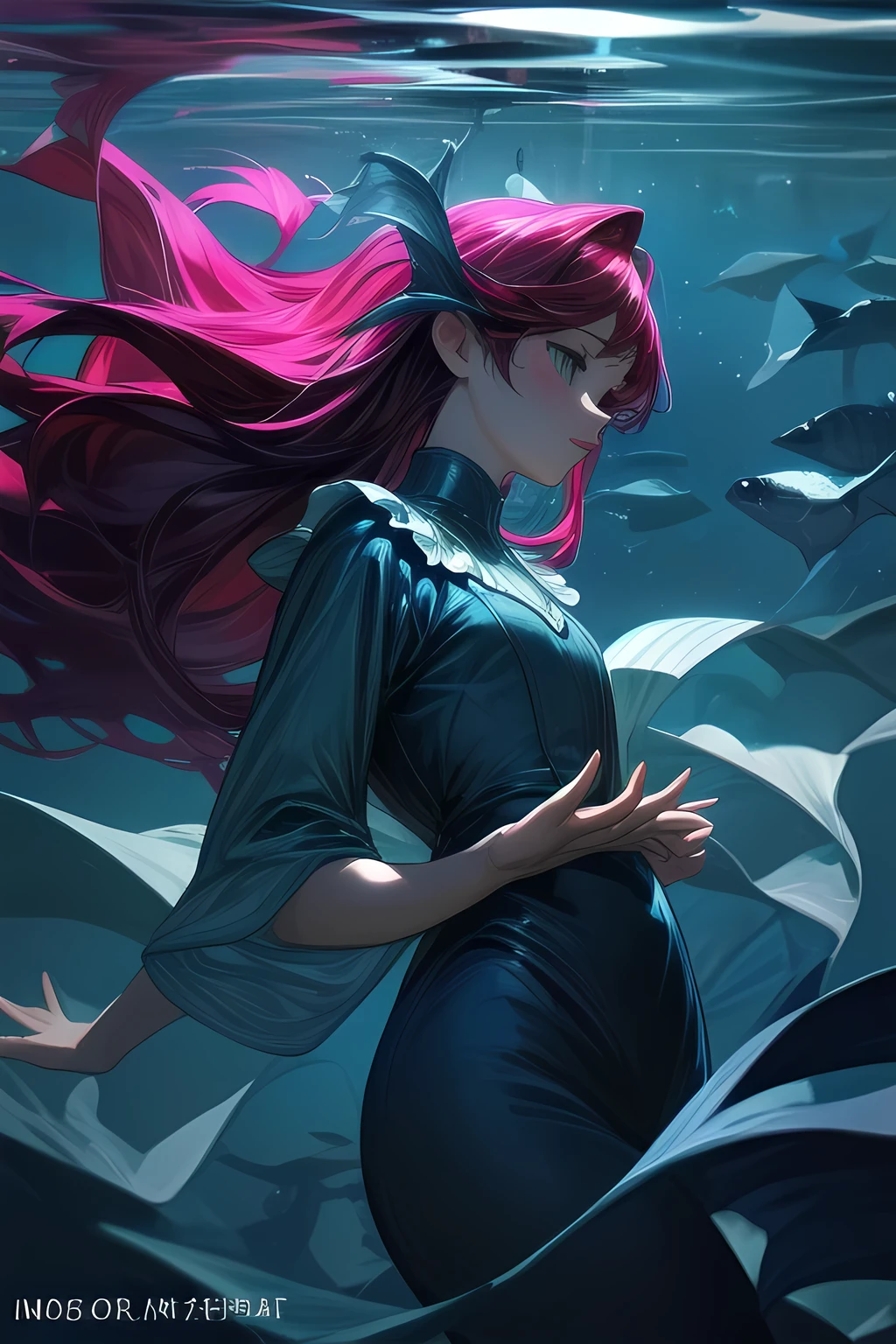The Little Mermaid, under the sea, detailed fish fin, high-neck shirts, front view, Hi3GB