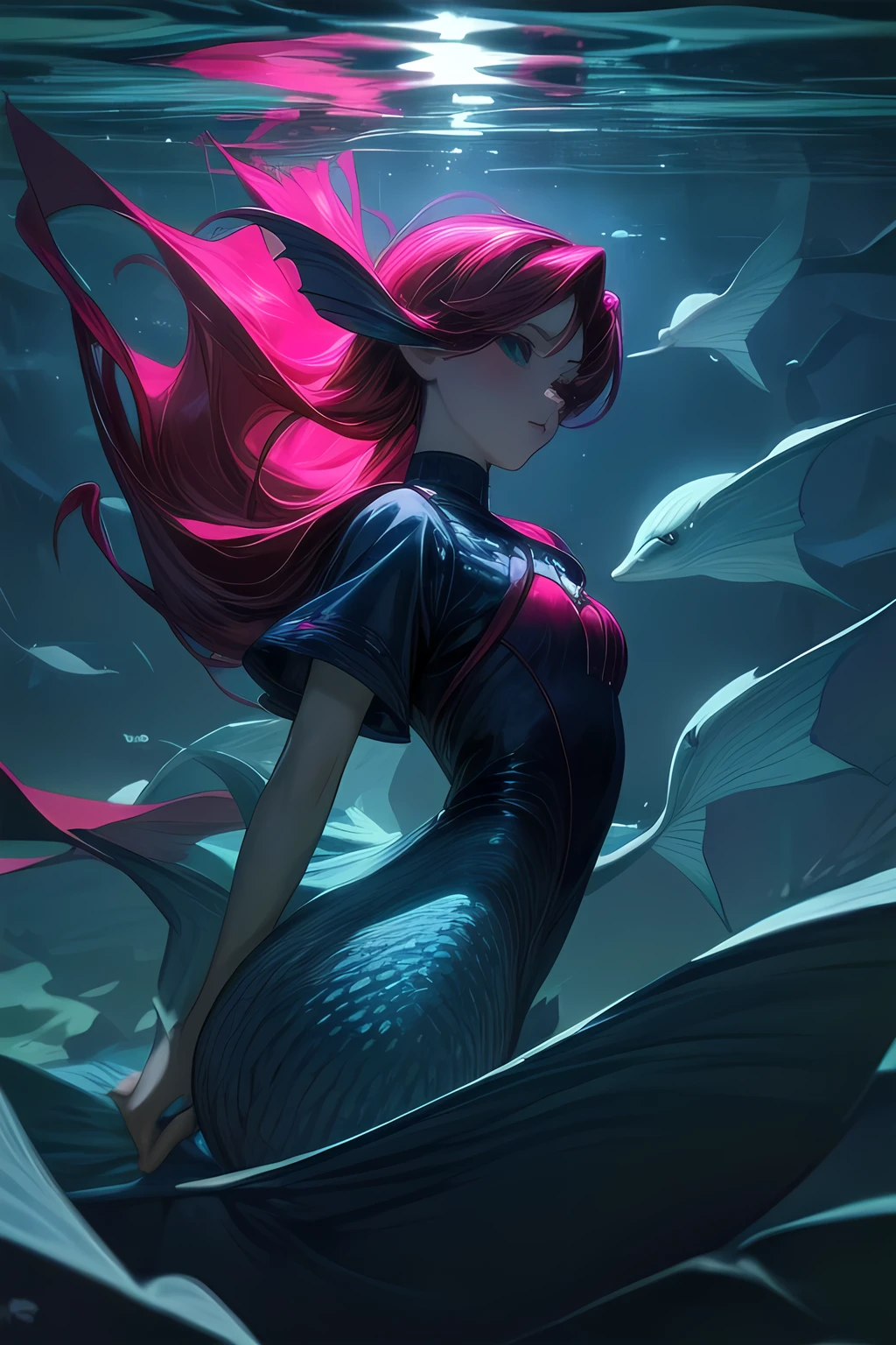 The Little Mermaid, under the sea, detailed fish fin, high-neck shirts, front view, Hi3GB