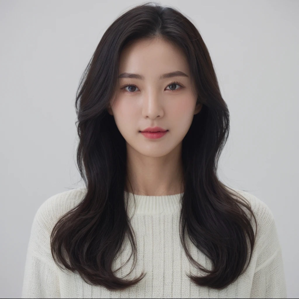 Best Quality, 8k, Masterpiece, (Portrait: 1.3), (photo realistic:1.4), (hyper realistic:1.4), Sharp Focus, looking at viewer, (smoother lighting:1.1), (increase cinematic lighting quality:0.9), realistic lighting, backlighting, light on face, ray trace, (brightening light:1.2), (Increase quality:1.4), sharp detail, (best quality real texture skin:1.4), finely detailed eyes, black_eyes, finely detailed face, 25 year old Korean woman, (white formal_shirt:1.4), (Create an image maintaining the original base model hairstyle:1.5)