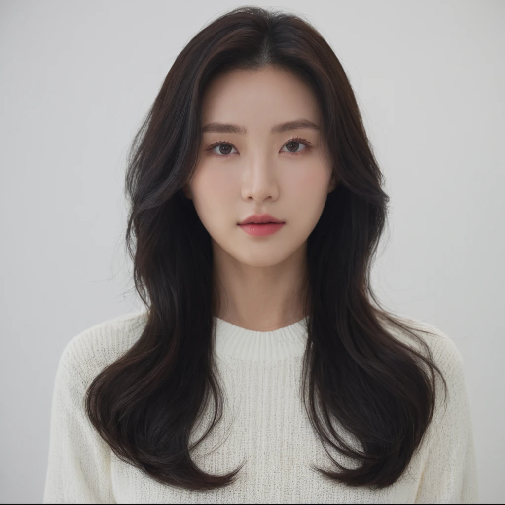 Best Quality, 8k, Masterpiece, (Portrait: 1.3), (photo realistic:1.4), (hyper realistic:1.4), Sharp Focus, looking at viewer, (smoother lighting:1.1), (increase cinematic lighting quality:0.9), realistic lighting, backlighting, light on face, ray trace, (brightening light:1.2), (Increase quality:1.4), sharp detail, (best quality real texture skin:1.4), finely detailed eyes, black_eyes, finely detailed face, 25 year old Korean woman, (white formal_shirt:1.4), (Create an image maintaining the original base model hairstyle:1.5)