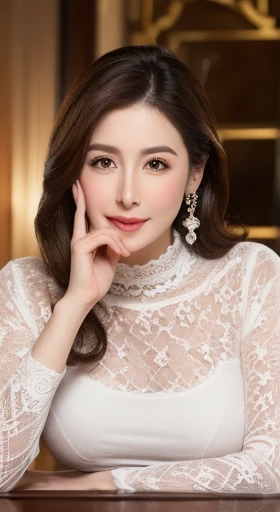Girl Star Peace, highest quality, Realistic, Very detailed, Finer details, High resolution, 8k wallpaper sex pheromones、sexy、Lure、Mature Woman、Lace pattern stockings、Stiletto heels、黒のsexyなランジェリー、perspective、beauty(((Marian Rivera, 30 years old)))((highest quality、8k、masterpiece:1.3))Ultra HD1.3、SLR Quality、Cute Beauty 1.4、超越的なbeauty 1.4、Real Skin 1.3、Marble background、Full body depiction 1.3、1 girl、Attractive beautiful woman:1.3、(Light brown short hair 1.3、Big Breasts:1.2)、Valley 1.4、sexy look、Big eyes、Long sleeve black lace high neck shirt:1.1、Very detailedな顔、Very fine eye、Ultra-detailed skin、Very thin needles、Ultra-precise expression of even the fingertips on the face、Super detail beautiful legs、Very beautiful hair、Ultra-fine fabric、Put your hand over your mouth、Korean Beauty、black lace skirt、Earrings、Beautiful long legs、High heels、Stand like a model、walk、Stretch your legs、Cute beautiful girl, One beautiful woman, Wear a black see-through shirt, In a great restaurant, At night, Light brown messy hair, Perfect dynamic composition, Beautiful and beautiful eyes、大きなEarrings、Price Negotiation