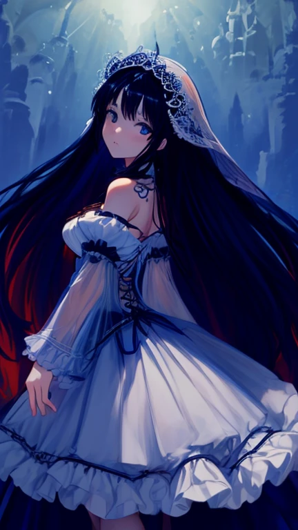 black and white and blue and red,(best quality, ultra-detailed, high resolution, extremely detailed cg),wide shot,dead angels stand on cliff edge,she is very beautiful,she like blood and sea,bloody rain, mystical,fanatic, intricate, surreal,delicate