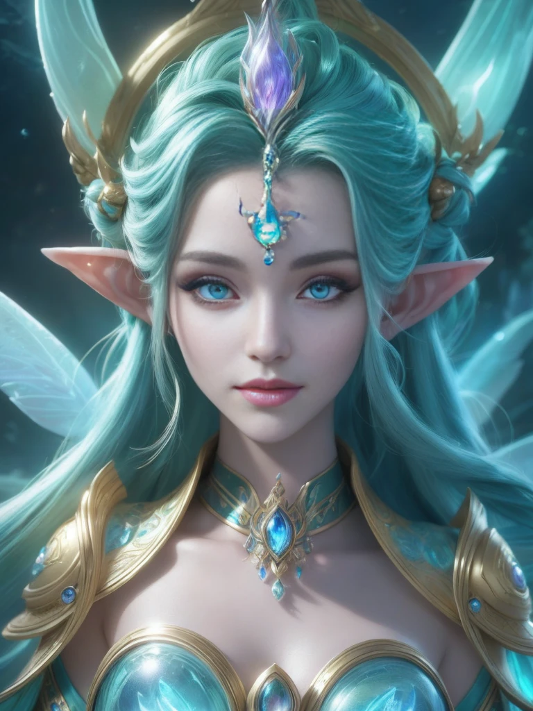 (best quality, 4k, High resolution, masterpiece:1.2), Extremely detailed, Practical, Radiant lighting, New Era Elves, portrait, Dreamy colors, art, The ethereal existence, dreamlike, Whimsical Creatures, Detailed facial features, Glowing eyes, Elf Beauty, Ethereal Light, Mysterious Creatures, Composition, Dazzling colors, Stunning visuals, otherworldly appearance, Fascinating art,