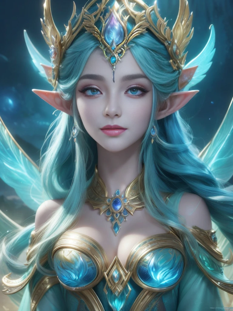 (best quality, 4k, High resolution, masterpiece:1.2), Extremely detailed, Practical, Radiant lighting, New Era Elves, portrait, Dreamy colors, art, The ethereal existence, dreamlike, Whimsical Creatures, Detailed facial features, Glowing eyes, Elf Beauty, Ethereal Light, Mysterious Creatures, Composition, Dazzling colors, Stunning visuals, otherworldly appearance, Fascinating art,