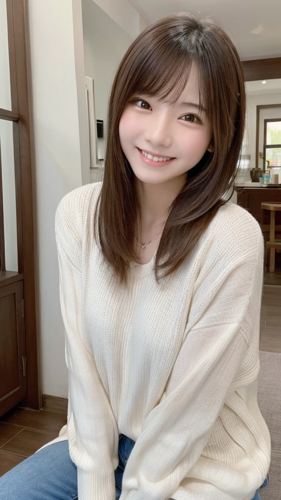 Smiling very cute girl、semi-long
、art、high resolution、high quality、(((High Vision 1,5))