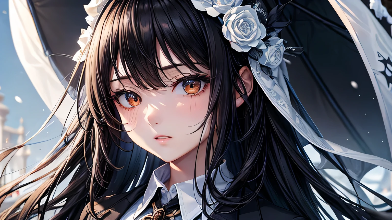 highest quality、Highest quality、Detailed facial expressions、((One beautiful woman、alone))、((Black Hair:1.3))、Beautiful light brown hair、Beautiful straight long hair、Gothichorror、((blazer:1.2))、Oversized sweater、Winter snow road、Beautiful and detailed eye depiction、Beautiful and detailed hair、Beautiful and detailed facial expressions、snow、Tobacco、