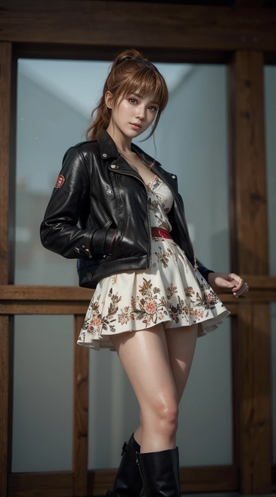Kasumi, light brown eyes, (best quality, ultra-detailed), (realistic:1.37), beautiful and detailed face, ultra-realistic texture, delicate face, delicate body, red lipstick, bright colors. High definition, 8K. athletic body