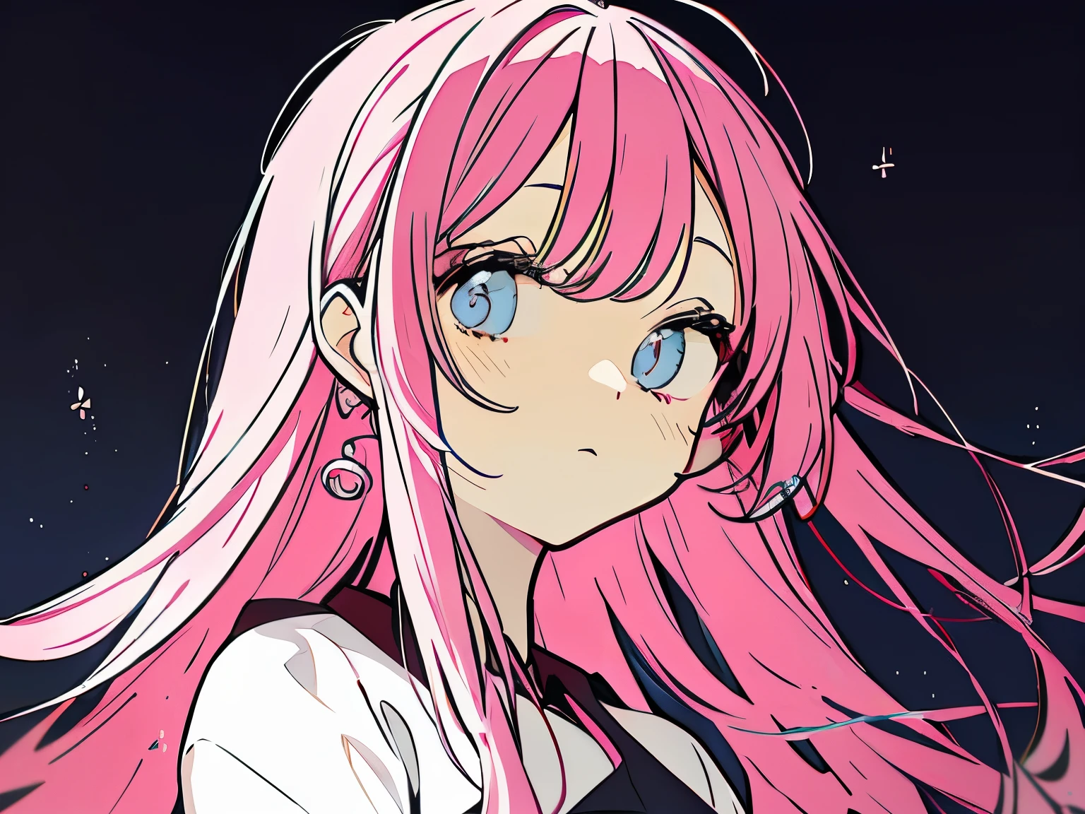 No background、Background white、Straight Hair、Pink Hair、Blunt bangs、headphone, Anime Moe Art Style, Anime Drawings, Anime style portrait, Anime Girlsのポートレート, anime painting, Anime style painting, Anime Sketch, Anime Girlsのポートレート, Anime Portrait, Anime Girls,  Anime Girls, Anime Shading), Anime Shading, Cartoon drawing