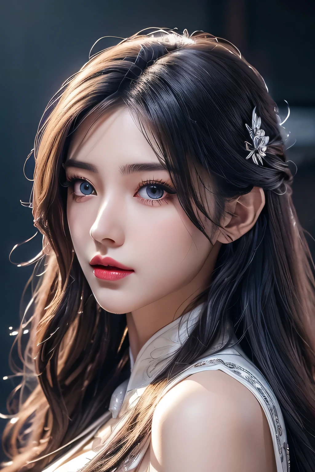 High-quality work,Realistic works,Super premium graphics,8K HD CG works,high quality graphics,High-definition and exquisite CG works,10x pixels,Ultra-fine details:1.1,Advanced technical details:1.1Realistic photo effects,Interior lighting effects:1.5,natural soft light:1.5. Light effect(Virtual light effects:1.8),ultra high resolution,shining dress white long hair,silber hair,transparenthair,high detailed hair(Quality hair details:1.1)Clear eyes,Double eyelids look good,Sharp eye makeup, Create exquisite eyelash makeup, tthin eyebrows, Ultra-detailed eyes,a tall nose, lovely red lips, rosey cheeks, With delicate makeup on her face , pretty face, The face shape is perfectly proportioned,(Advanced facial details:1.1)1girl huge large breasts,Skeleton mask,Omen of death,With a huge scythe,Huge armor,offcial art,Unity8k wallpapers,ultra detali,Beauty and aesthetics,very best quality,Complicated details,Spiral circular pattern of screaming human and skull faces,Liquid madnesagnetic allure,dark and mystical,In front of the huge portal,The Salvation Army in the background,monsters in the background,Extremely detailed and complex,ultra maximalism,Elite,horryfing,spine-chilling,Ominous,Unforgettable,matte painting,films,cgociety,huge nipple,JamesJean,Brian Flood,(Reality:1.4),ultra detali,Beauty and aesthetics,masterpiece,very best quality,photoreal render,serenidade,,Women's artwork,Dress full body video,Realism,Amazing Cleavage,My eyes are very bright today