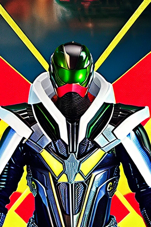 An image of a cyborg resembling Kamen Rider, a Japanese special effects hero, standing in the center of the screen with round eyes like a dragonfly, a full-face cyber helmet, and highly mobile armor.、Image quality is HD