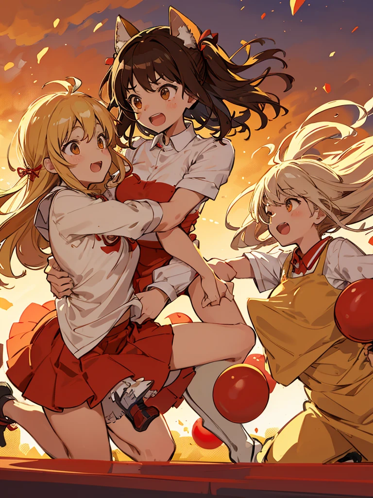 Tomato juice students jump while handing out bouncing tomatoes、Amazing dynamism、Great angle、Unstable Clone Sandstorm、(Many friendly tomatoes are jumping and chasing each other..)、(Surround each other'a large amount of tomatoes)