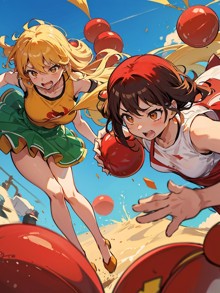 Tomato juice students jump while handing out bouncing tomatoes、Amazing dynamism、Great angle、Unstable Clone Sandstorm、(Many friendly tomatoes are jumping and chasing each other..)、(Surround each other'a large amount of tomatoes)