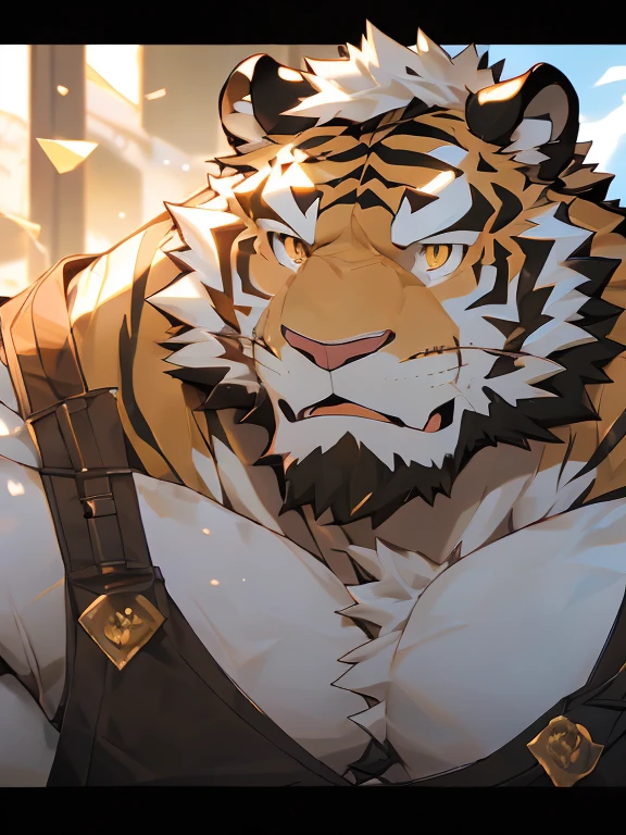 （masterpiece），（Very detailed），（best quality），hairy，White fur，White头发，Golden Eye Muscle，(((White)))，((Semi-naked 1.3))，((Convex))，(Jump to camera 1.4)，8K，（（high quality）），（White tiger），Strong body，（White毛发），black bars