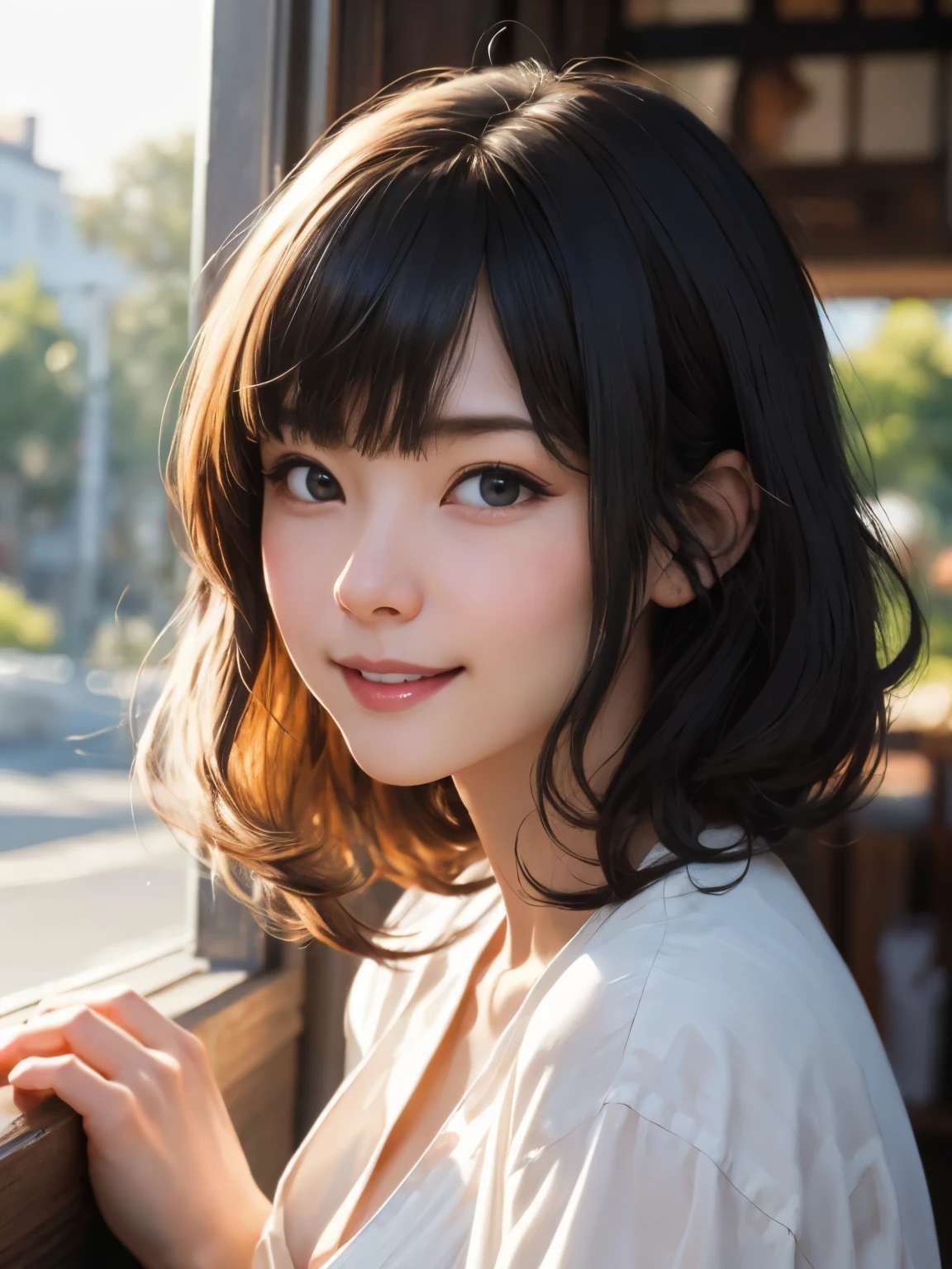 1 girl、highest quality、Realistic、alone、Written boundary depth、Natural soft light、Daytime、charm、Beautiful Face、Cleanliness、Pure Face、White skin、cute、short hair、prohibit、Beach、Light of the sun、Nedium Breast Body Esbian、((セーターを着たBeautiful Faceの黄金比 対称性のあるBeautiful Face))、Long neck、Listen carefully、prohibitのあるきれいな短いボブヘア、Laugh with your mouth closed、Perfect hands指、Perfect hands、Perfect body、Perfect Face、Shine a light into your eyes、Perfect Anatomy:1.4、とてもcuteスーパーモデル:1.4、{Huge|big|Hugeな|Mega} chest:2, chestの谷間:2、transparent、transparent性、Grossoisture、Shine、Cool feeling、Beautiful gradation blue sky:2