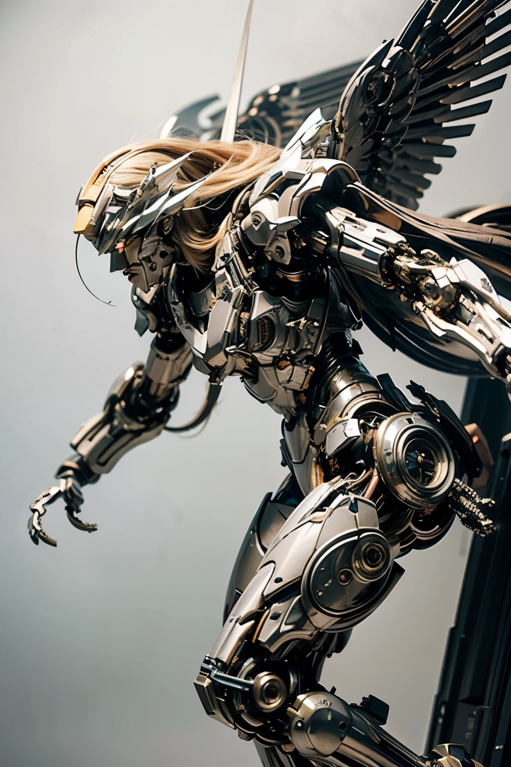 masterpiece, best quality, movie,official art, promotional art, movie wallpaper, extremely detailed CG unity 4k wallpaper, intricate details, white background, full body, concept art, production art, (Mechanical components:1.5),(mechanical prosthesis:1.5), mechanical wings, wings, highres, (realistic, photo-realistic:1.2), physically-based rendering, machinery, reflection, realistic, cyberpunk, symmetric front view close up head shot eyes symmetry face very sharp focus realistic award winning matte drawing cinematic lighting
1girl, robot, (illustration:1.1), slim,
fair skin,delicate face, tights,shine, Bodysuit, (blond long hair),green eyes, laboratory,
chip, shine,braid