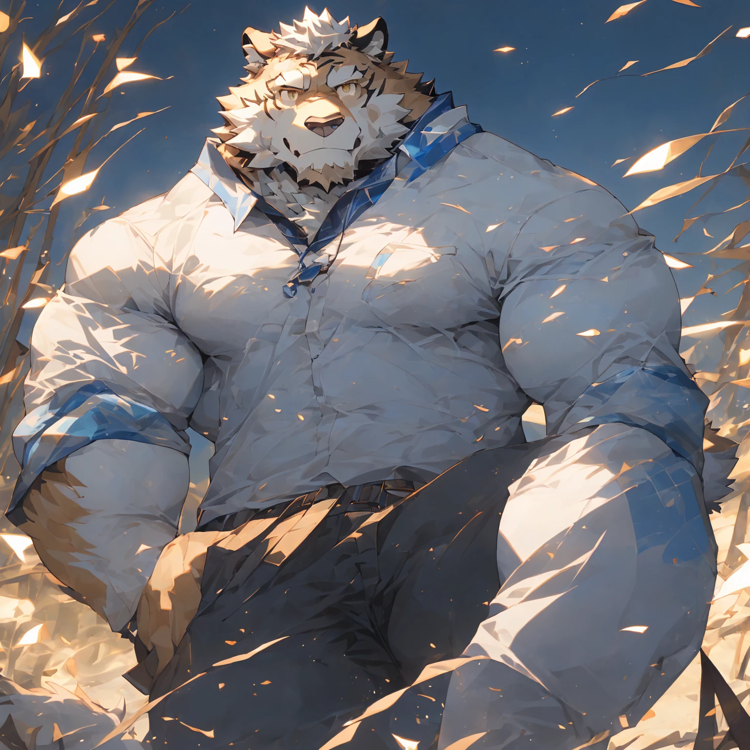 (masterpiece),(Very detailed),(best quality),hairy,White fur,White头发,Golden Eye Muscle,(((White))),((Wear casual clothing)),((Convex)),(Jump to camera 1.4),8K,((high quality)),(Wolf),Strong body,(White毛发)