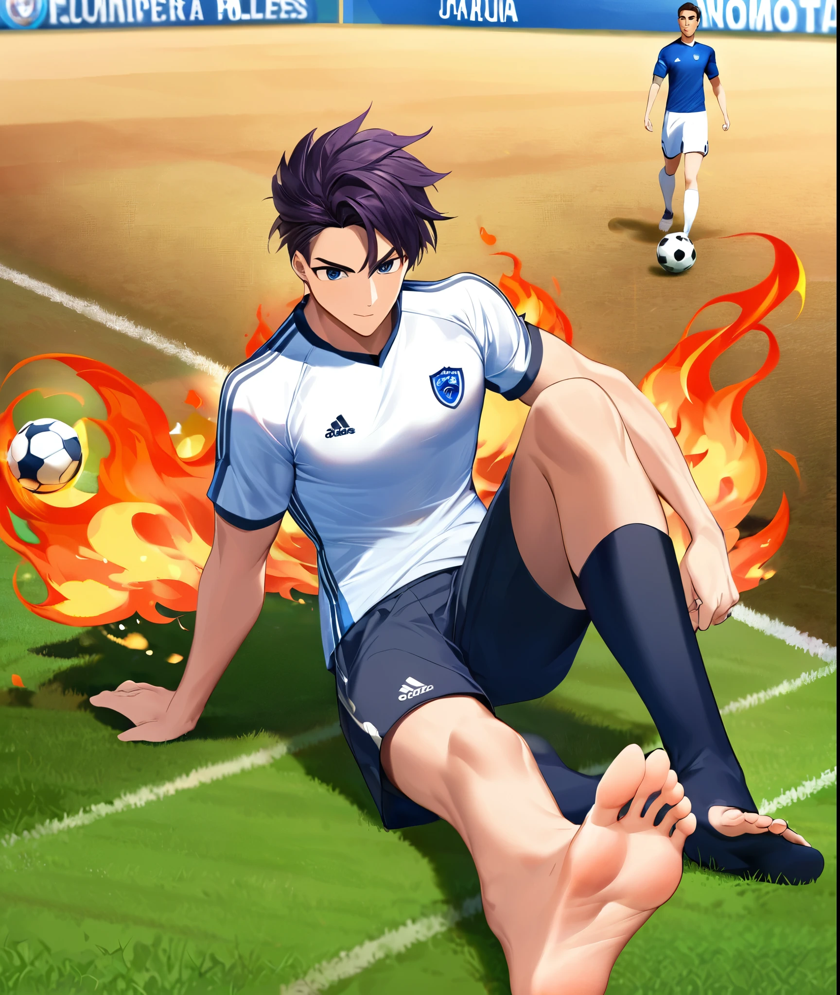 Nome: Alexander "Alex" Bluefield
Idade: 27 years Profession: Professional football player Physical description: Alto, muscular and athletic, com c(abelos azuis vibrantes) e (olhos vermelhos intensos.)
Personalidade: Alex is a kind man, Charismatic and helpful, with a burning passion for football and sport in general. He is known for his dedication to training and his exceptional ability on the field., captivating fans and colleagues with his dexterity and professionalism. Apesar de sua fama e sucesso, Alex keeps his feet on the ground and always tries to help those around him, seja dentro ou fora dos gramados. Sua natureza compassiva e generosa o torna uma figura querida tanto no mundo esportivo quanto na comunidade em que vive.