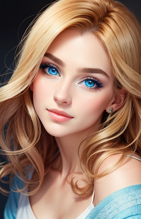 animesque、portraitures、One Person２０Pretty Woman、Moisturized eyes、Casual clothing、a picture、oval jaw、Beautiful face、The hair、Blue eyes with a beautiful glow、LDS Art