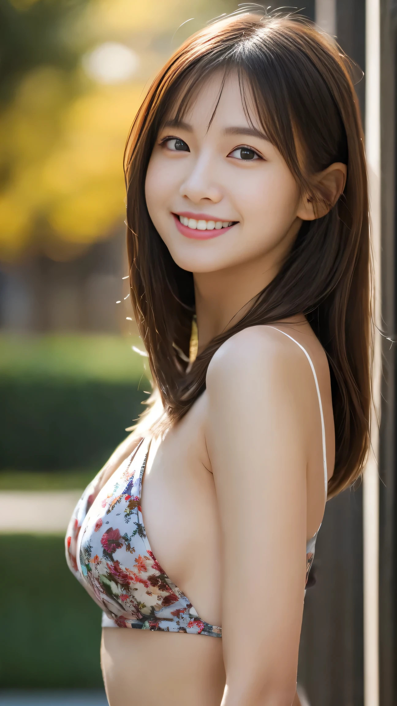 (two girls:1.5),(8k, RAW photo, best quality, masterpiece:1.2), (realistic, photo-realistic:1.4), (extremely detailed 8k wallpaper), sharp focus, depth of field, blur background, bokeh,Do not split,sitting on the bed,(Japanese Woman),20-year-old woman,ponytail,(well-proportioned body shape:1.5),(floral bikini),(Looking at viewer),((super fine face)),(The whole body was shown),smile,(full body)