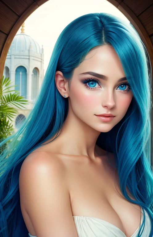 animesque、portraitures、One Person naked Pretty Woman、Moisturized eyes、no clothing、a picture、oval jaw、Beautiful face、The hair、Blue eyes with a beautiful glow、LDS Art