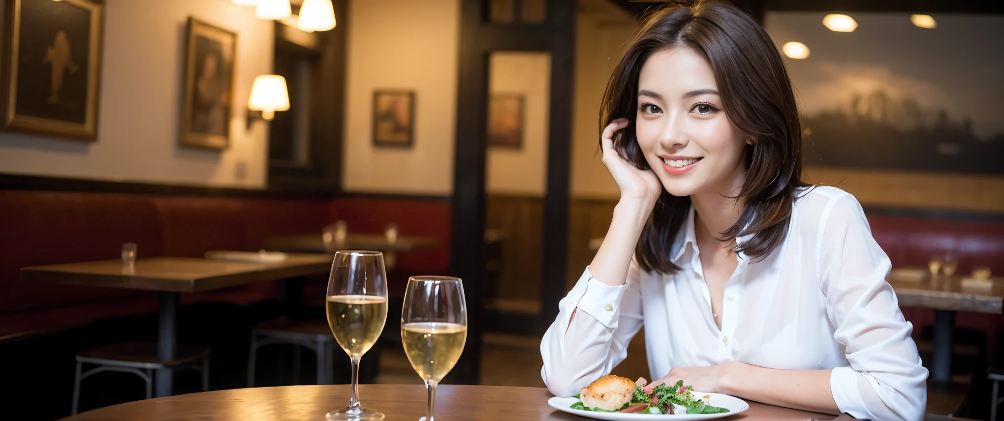((highest quality、8k、masterpiece:1.3))、1 male、1 female、Couple、spouse、Couple、Slim body、((Bob Hale、Straight hair:1.2)), (Realistic, Intricate details:1.2), Wine glass on the table、Shine light on your face、 Amazing view of the sunset sky and clouds、Amazing mountain views、A bright smile、The wonderfulness of smile、Bright image、The beauty of wine, Beautiful Face, blue eyes, The light shines on your face, Blushing, short hair,Bright Face、 (Age 37), 39 years old, red wine 、Appetizers、Italian food、Wine bottle、Champagne、sparkling wine、Two beauties、Brown Hair、Shortcuts、Long sleeve shirt、dress、Pretty Woman 1, (Slim face), (The body is slim), (Brown Hair), (Shortcuts), cheeks turn a little red,Attractive beauty、restaurant, In a prominent place (From the waist up) Nova Frog Style, actress, model, Upper Body, White wine, slim, wine glass, Wine glass placed in the center, smile, (smile: 1.15), Beautiful fine grain, Depth f/2,saturation, High Contrast, Strong light and shadow,Moist Body:1.5、3D texture、Delicate eyes、Brown Hair、The hair is very shiny、