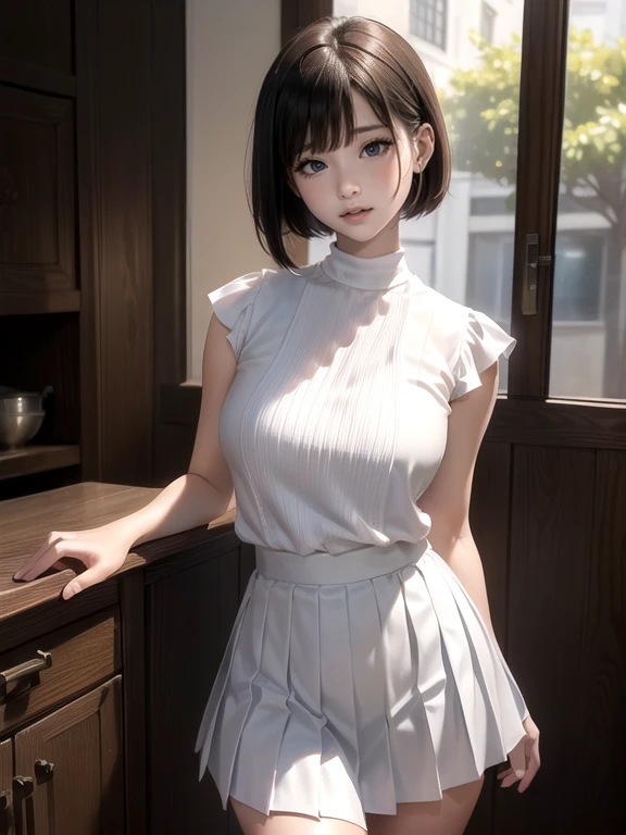 28-year-old Japanese woman,(非常にdetailedな肌)(Beautiful female body)(美しいBig Breasts)(Big Breasts)(Pale skin)(Pointed Chest),(Erect nipples)(Best image quality)(Hyperrealist portrait),(8k),(Ultra-realistic,最high quality, high quality, High resolution)(high quality texture)(Attention to detail)(Beautiful details)(detailed,Extremely detailed CG,detailed Texture)(Realistic facial expressions,masterpiece,in front,dynamic,bold),(((short pixie cut))),(Very thin hair)(Super Straight Hair:1.5)( sleek bangs,Very light coppery amber hair,Hair in one eye) (((White shirt))) (((Pleated skirt)))(((She's not wearing panties under her skirt))) (((sit astride a high-backed chair))) (((Sit with your chest against the backrest))) (((Rear View))) (((Photo from behind))) (((彼女はAccentuate your buttために背中を反らせている))) (((The lines of the body are clearly visible)))、(((Depiction of beautiful fingers))) (((Beautiful body depiction))) (((Sit with your legs apart)))、(((Accentuate your thighs)))(((I can see your thighs)))(((Accentuate your butt)))、(((Full body photo)))、(((Low angle photo)))、(((Correct ankle orientation)))(((The correct number of legs))) (((Accurate Body Composition))) (((正確な後ろからのFull body photo)))