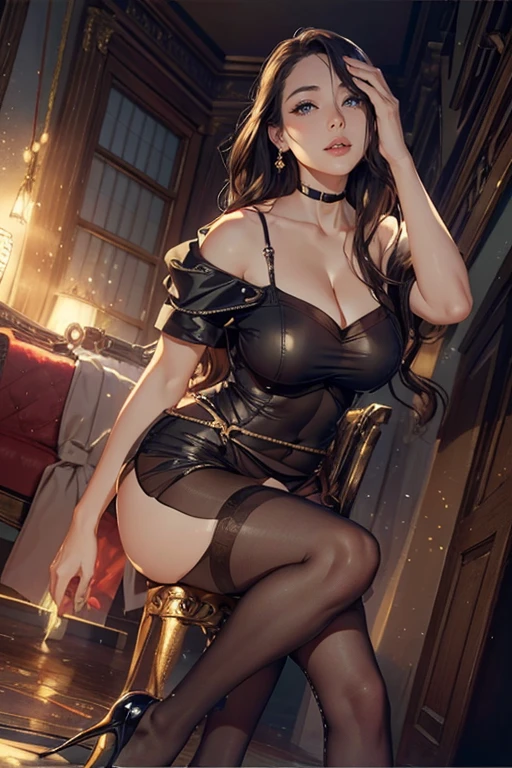Around 30 years old, (Elegant and well-proportioned body),(((Huge 、Breast g、Low-cut,Cleavage,Wide((Hourglass figure)) (High heel), (Bob Hairstyle), (Garters and anklets), (spread your legs), victory,(sex:1.5),Wait for thengue,(Delicate and elegant light makeup), Delicate, beautiful and fair skin, Detailed facial description,pair of beautiful eyes, Gentle eyes sparkle with youth and innocence, Show the amazing beauty of youth, Cute Japanese woman, A beautiful portrait,Captured her charming charm. (8K, best quality, masterpiece: 1.2), (lifelike and lifelike: 1.37), (Go to the office)