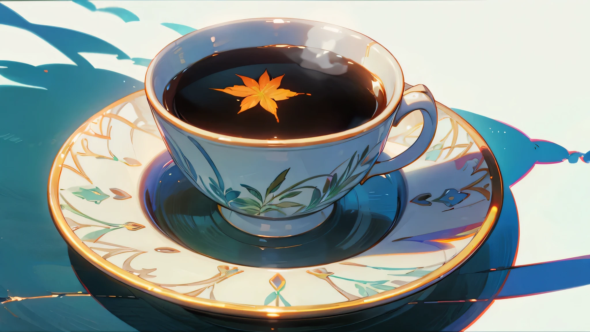 a cup of hot tea, on a plate