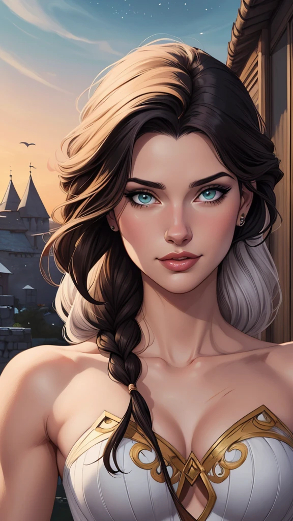 um desenho de uma mulher com uma fantasia maravilhosa posando para uma foto, artgerm e lois van baarle, German style art, Steven Artgerm Lau, estilo ivan talavera e artgerm, Artgerm e Warren Louw, estilo artgerm, artgerm extremamente detalhado, quadrinhos artgerm, graphic artist artgerm cartoon style:1.2), Geena Davis s Mulher brasileira desenho ART Artline mulher Imagem cartoon de uma mulher , roupas sensuais , garota super valente destemida , Ilustra??o estilo desenho animadocabelo preto ondulado, estilo de arte dos desenhos animados, estilo de arte dos desenhos animados, digital illustration style, design de personagens altamente detalhado, arte digital detalhada fofa, Fan art horror character design portrait, beautiful curly black hair digital illustration high quality portrait, arte em quadrinhos, retrato do design do personagem, Naked busty woman with medium breasts cartoon style female character Geena Davis mercenary warrior Female character Queen Anna of Arendelle with battle scars Cartoon image of a woman .Ilustra??o estilo desenho animado, estilo de arte dos desenhos animados, estilo de arte dos desenhos animados, digital illustration style, design de personagens altamente detalhado, arte digital detalhada coragem, Forest fan art, Design de personagens de retrato, beautiful digital illustration, retrato de alta qualidade, Arte em quadrinhos, mulher jovem cabelo com transas lindas . Queen Anna of ArendelleBeautiful lined eyes Medium large bust and wonderful sexy clothes. sunrise bright wish image expression,Star, heart, Spectral rainbow, Fundo, cabelo chique lavanda branco menta, macio, Idiomas mistos_SMS, (Fundo bonito e claro:1.2),, Pintura de fantasia , Olho de renda com alto detalhe, long braids, braid, Universo, Galaxy, cabelo longo, penteado legal, o fluxo, como, como, cabelo super fino, melhor qualidade, alta qualidade, high resolution, Aprimora