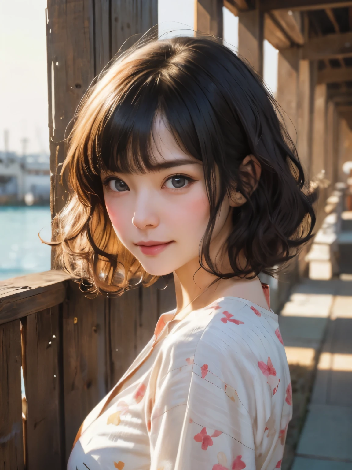 1 girl、highest quality、Realistic、alone、Written boundary depth、Natural soft light、Daytime、charm、Beautiful Face、Cleanliness、Pure Face、White skin、cute、short hair、prohibit、Beach、Light of the sun、Nedium Breast Body Esbian、((セーターを着たBeautiful Faceの黄金比 対称性のあるBeautiful Face))、Long neck、Listen carefully、prohibitのあるきれいな短いボブヘア、Laugh with your mouth closed、Perfect hands指、Perfect hands、Perfect body、Perfect Face、Shine a light into your eyes、Perfect Anatomy:1.4、とてもcuteスーパーモデル:1.4、{Huge|big|Hugeな|Mega} chest:2, chestの谷間:2、transparent、transparent性、Grossoisture、Shine、Cool feeling、Beautiful gradation blue sky:2