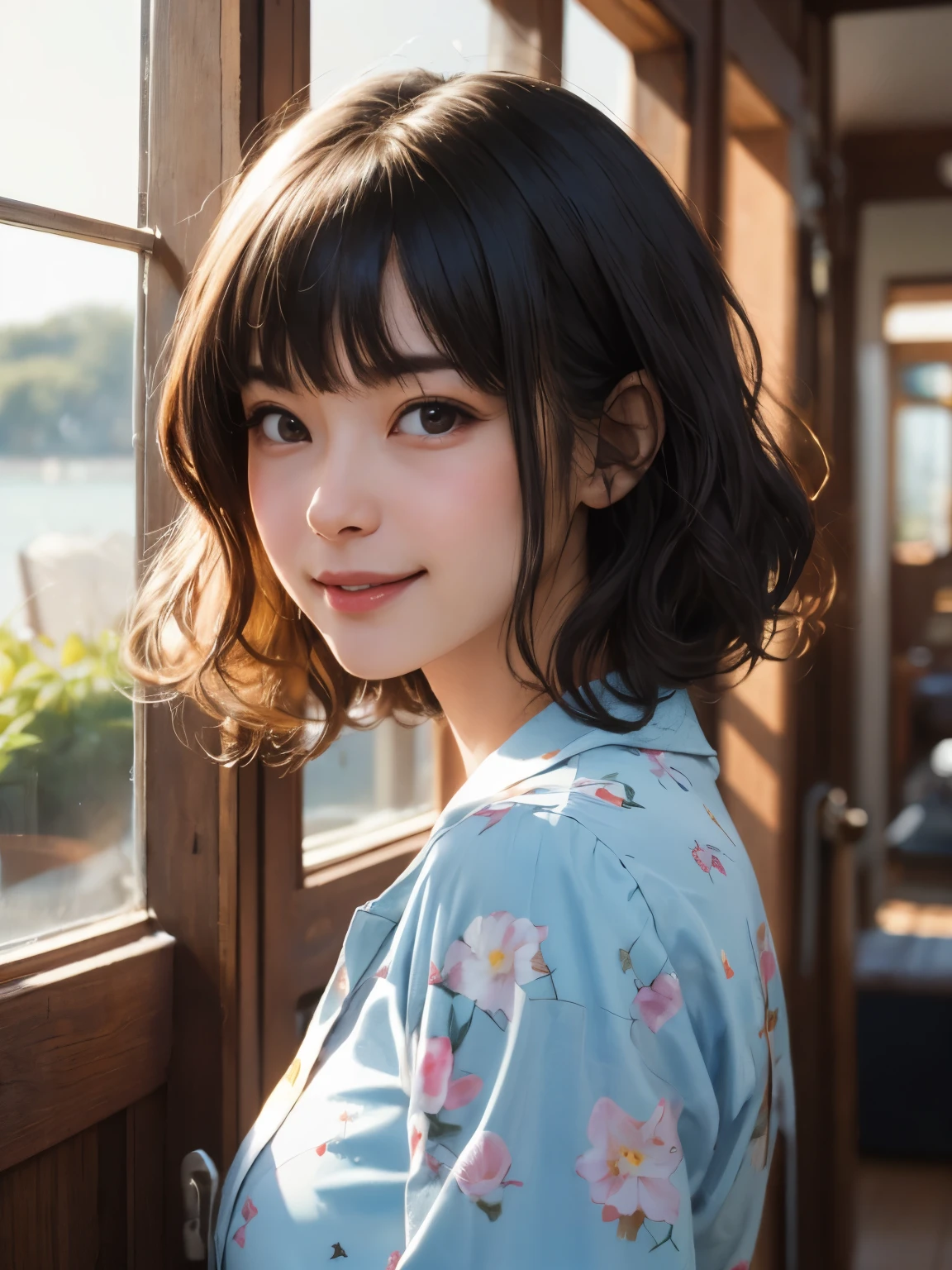 1 girl、highest quality、Realistic、alone、Written boundary depth、Natural soft light、Daytime、charm、Beautiful Face、Cleanliness、Pure Face、White skin、cute、short hair、prohibit、Beach、Light of the sun、Nedium Breast Body Esbian、((セーターを着たBeautiful Faceの黄金比 対称性のあるBeautiful Face))、Long neck、Listen carefully、prohibitのあるきれいな短いボブヘア、Laugh with your mouth closed、Perfect hands指、Perfect hands、Perfect body、Perfect Face、Shine a light into your eyes、Perfect Anatomy:1.4、とてもcuteスーパーモデル:1.4、{Huge|big|Hugeな|Mega} chest:2, chestの谷間:2、transparent、transparent性、Grossoisture、Shine、Cool feeling、Beautiful gradation blue sky:2