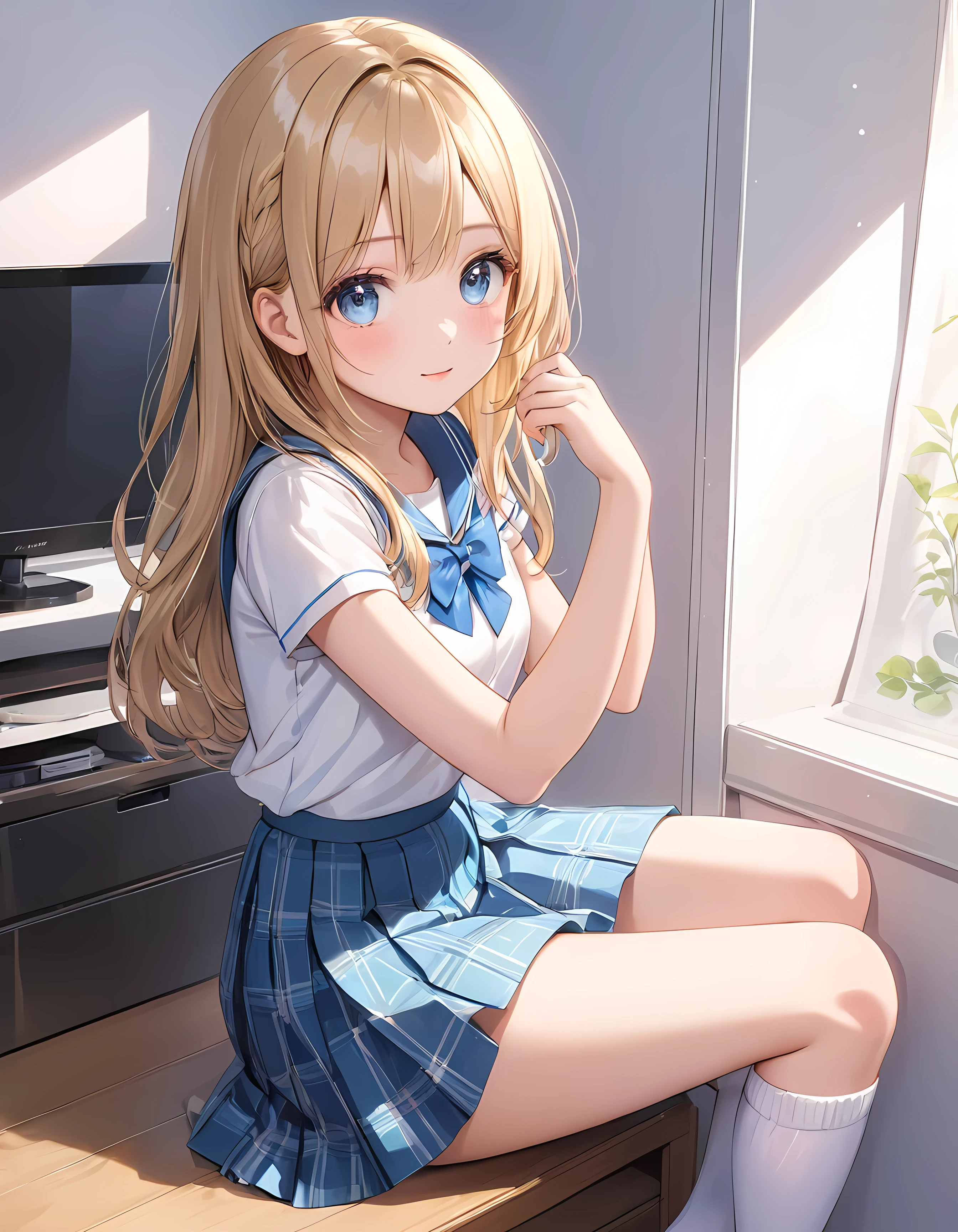 masterpiece,ultra-detailed,best quality,8K,illustration,cute face,clean skin ,shiny hair,girl,ultra-detailed-eyes,,skirt,sock