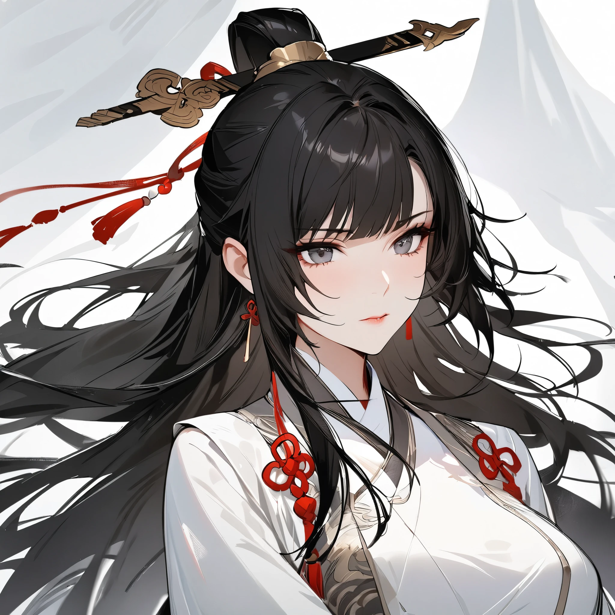 (masterpiece, best quality:1.2),ink Wuxia, 1 Girl,Black Hair,Jewelry, Solitary,Upper Body