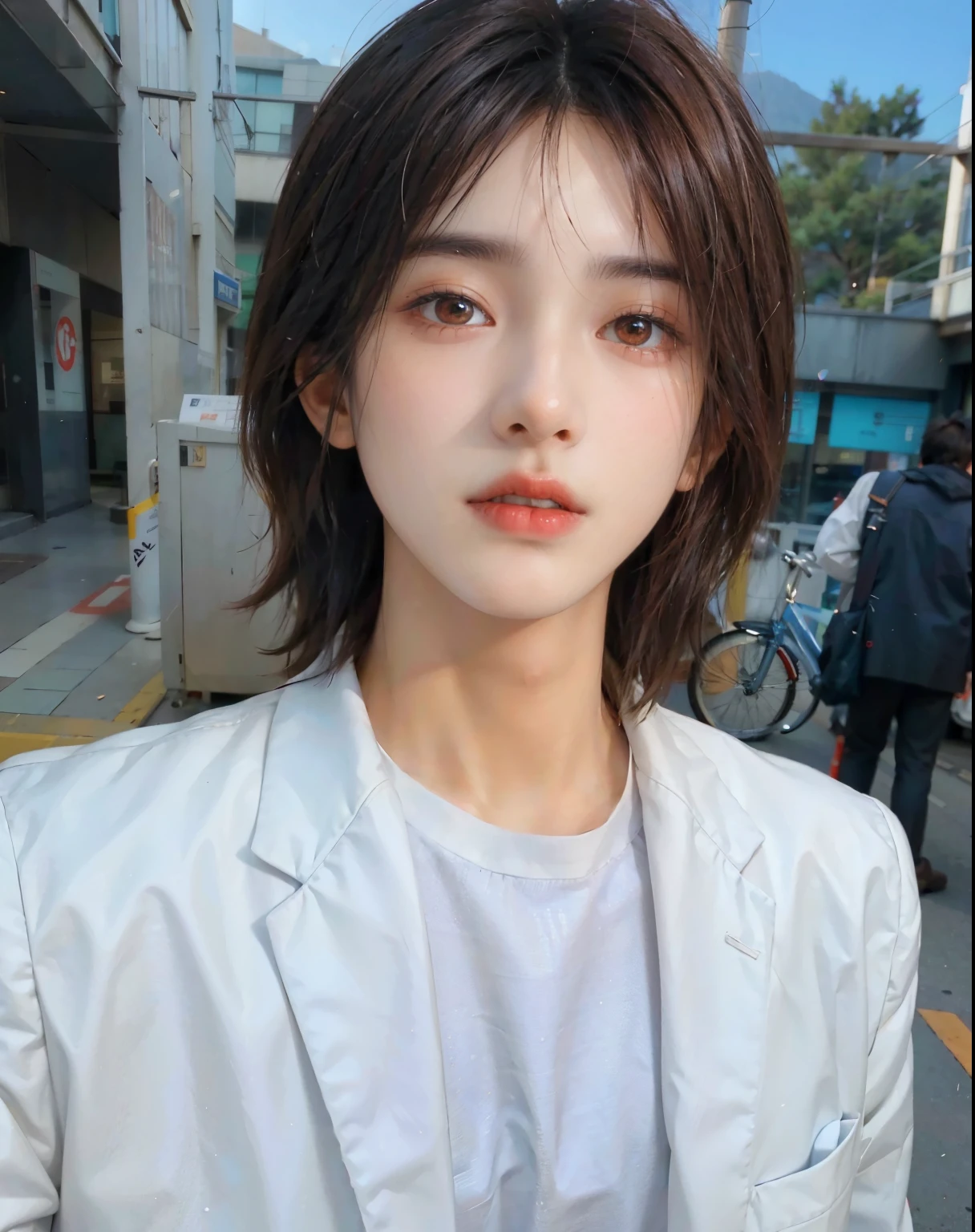 man wearing white shirt and white jacket, sharp young man, Jinyoung Shin, Jaehyun Jeong, Doyoung Kim, Hyuntae, Taejun Kim, Yoon Se-seon, young pale angel, Korean Guy, Korean writer, inspired by Zhang Han, Jaeyeon Nam, In the golden age, Hong Jun-ho type, Hyuntae kim, Yanjun Chengt, handsome androgynous prince,  bad boy, Hyunjin, Hwang Hyunjin 