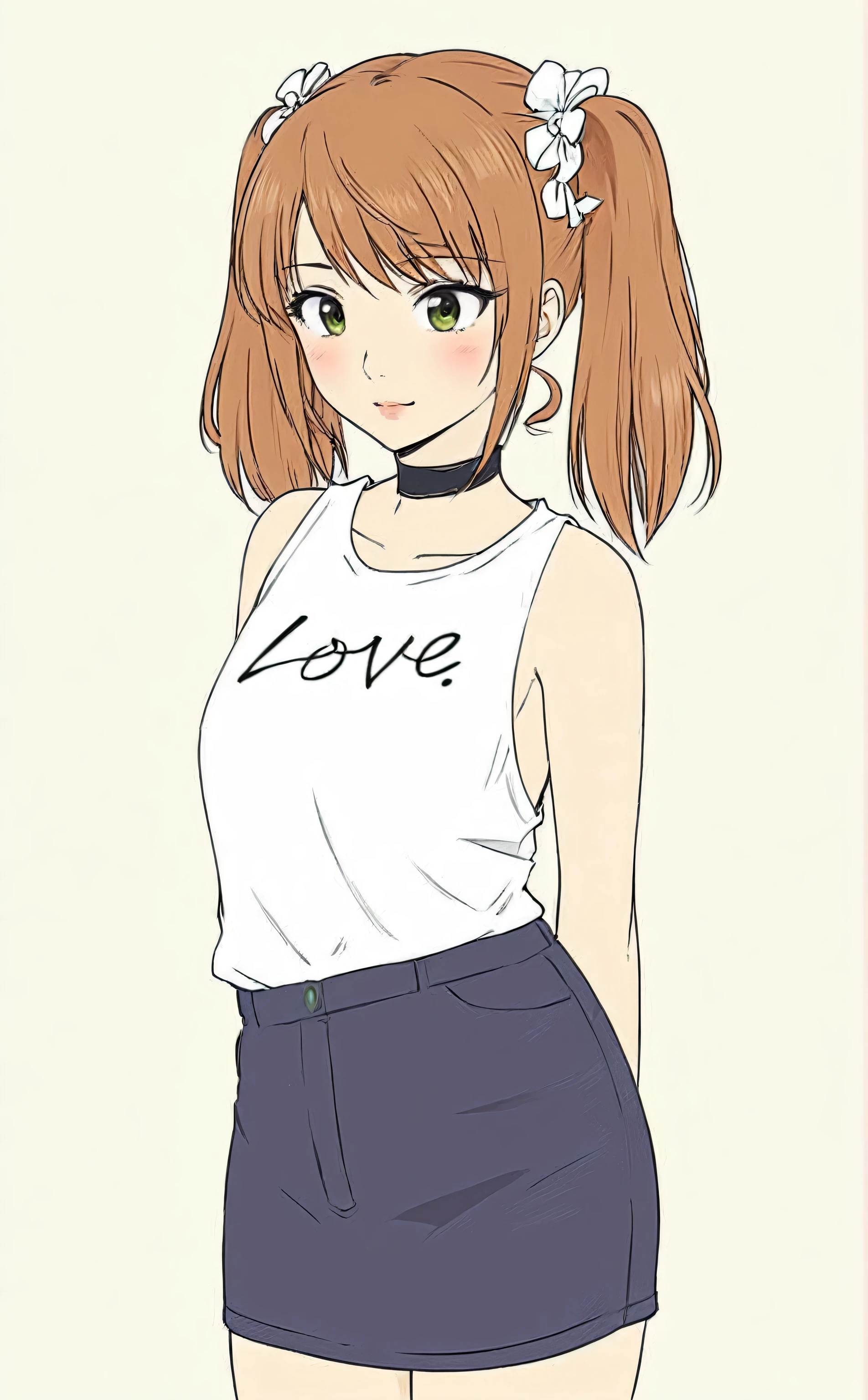 a drawing of a girl with a ponytail and a white shirt, an anime girl, style anime, attractive anime girl, anime visual of a cute girl, (anime girl), anime lover, in an anime style, anime character, anime girl, as an anime character, female anime character, in anime style, cute anime girl, anime style character, aya takano color style, with text "Love"