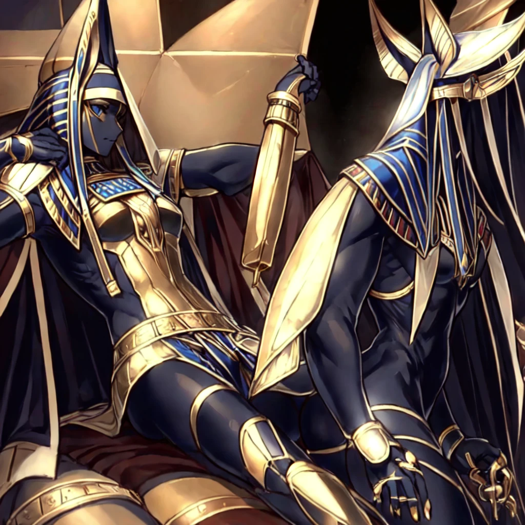 anubis, Beautiful Art Style, 1girl, looking at viewer,Egyptian mythology、Anubis the God、desert、 delightful, valley, straddling, nun costume, WARFRAME,