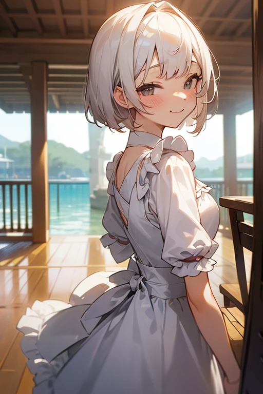(最高masterpiece、masterpiece)、Short white hair, blush, Frills、Swimwear、superior、View your audience、sharp、Clean your eyes、smile、