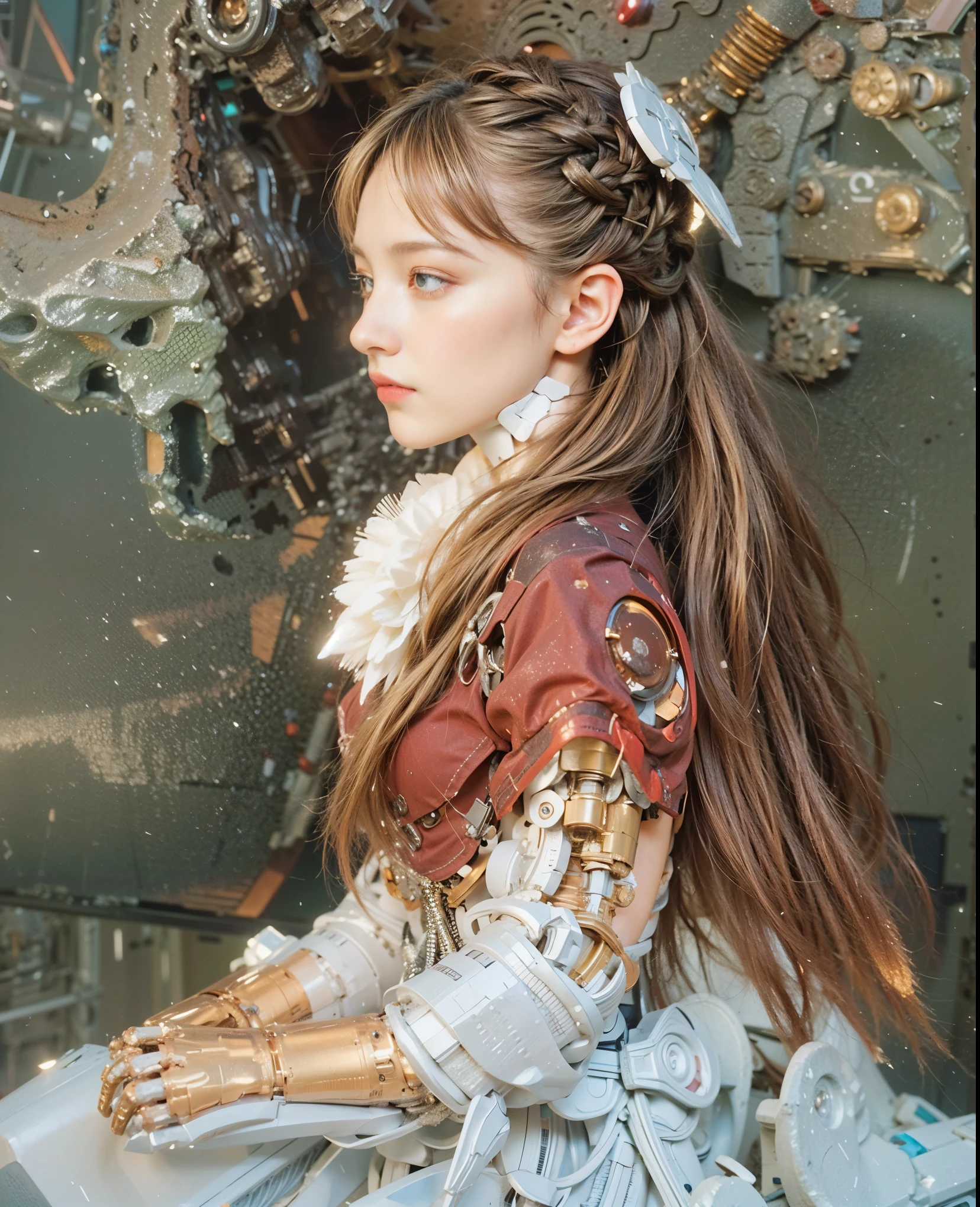 masterpiece, best quality, movie,official art, promotional art, movie wallpaper, extremely detailed CG unity 4k wallpaper, intricate details, white background, full body, concept art, production art, (Mechanical components:1.5),(mechanical prosthesis:1.5), mechanical wings, wings, highres, (realistic, photo-realistic:1.2), physically-based rendering, machinery, reflection, realistic, cyberpunk, symmetric front view close up head shot eyes symmetry face very sharp focus realistic award winning matte drawing cinematic lighting
1girl, robot, (illustration:1.1), slim,
fair skin,delicate face, tights,shine, Bodysuit, (blond long hair),green eyes, laboratory,
chip, shine,braid